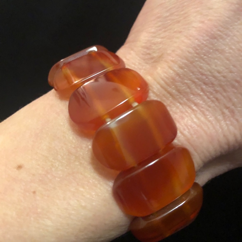 Chunky Vintage Reddish Amber Orange Beaded Bracelet - Picture 4 of 9